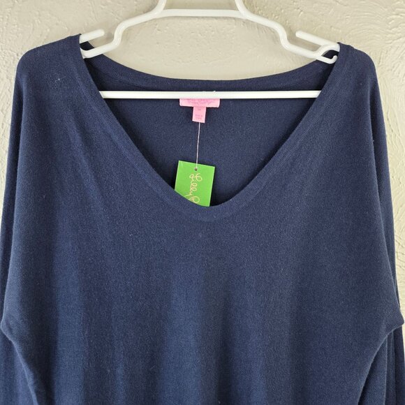 Lilly Pulitzer V Neck Sweater M Blue Silk Blend Pullover Preppy Minimalist Top - Picture 3 of 13